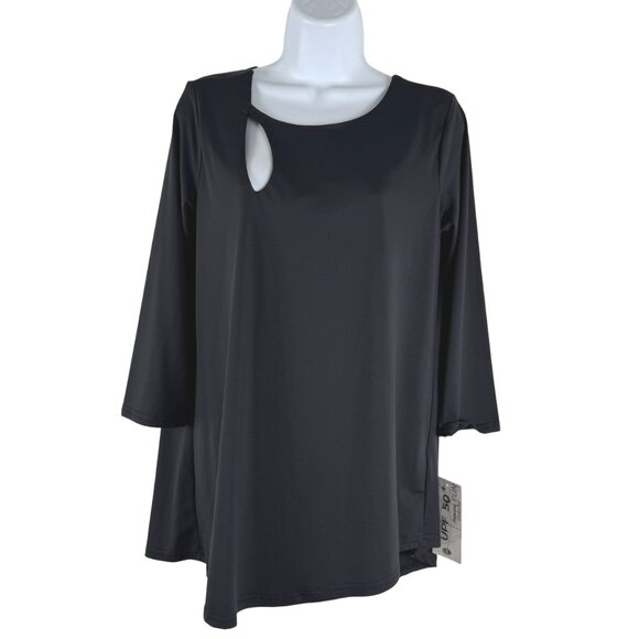 Lulu B Top Small Black 3/4‎ Sleeve Cutout Nylon Spandex Stretch NWT TP-3418 - Picture 1 of 10